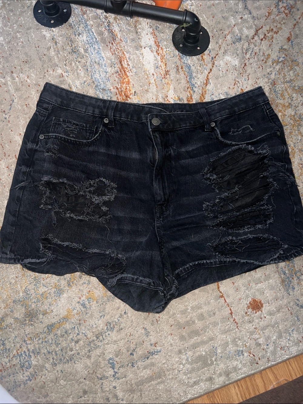 American Eagle Outfitters Black Distressed Denim Shorts